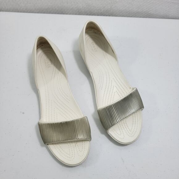 Crocs White Slip On Sandals With Silver Ridged Metal Detail Size 11  12924-2626 - Picture 7 of 7